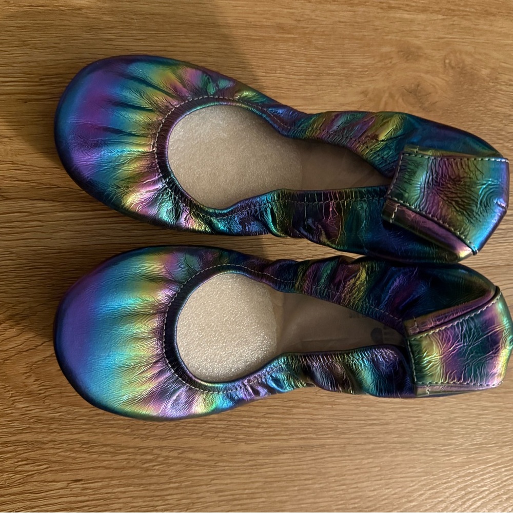 Real Leather Rainbow Metallic Foldable Ballet Flats  NWOT